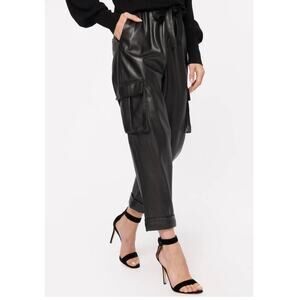 NWT CAMI NYC Addy Vegan Leather Tie Waist Cargo Ankle Cropped Pants Black Small